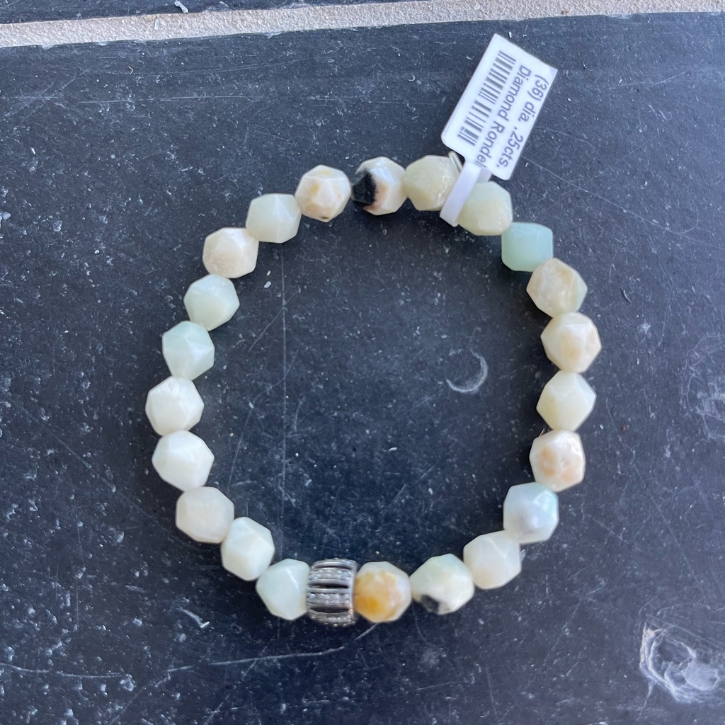 Faceted Amazonite And Diamond Beaded Bracelet 7” Long.
